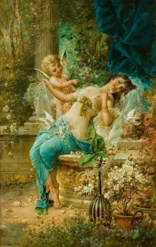 floral angel and girl body Hans Zatzka Oil Paintings